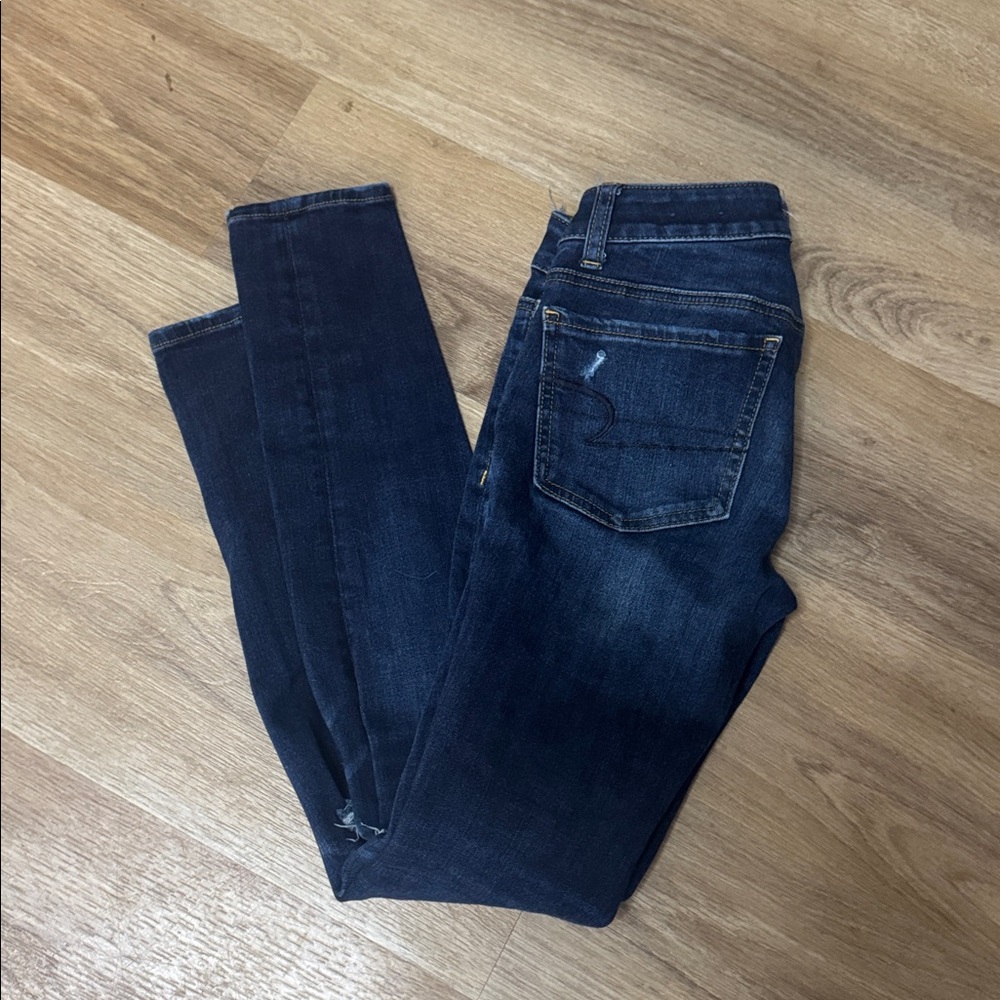 American Eagle Outfitters Dark Blue Distressed Skinny Jeans